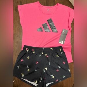 Adidas Pink Top and Black Shorts Set